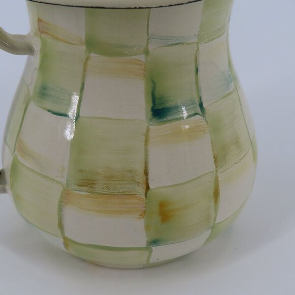 Mackenzie Childs Parchment Check Creamer Enamel Coffee Barware Checkered Used - Picture 6 of 9